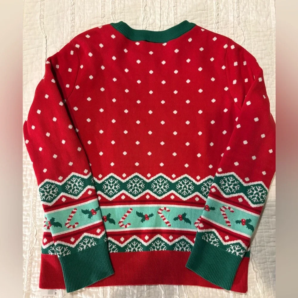 Disney Women's Festive Red and Green Minnie Sweater